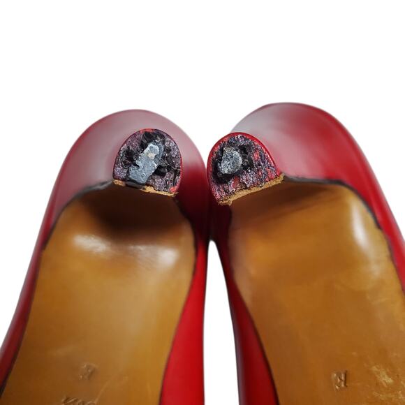Vintage Hermès Red Leather Heels Rare Round Closed Toe - Size 36.5 EU - Picture 7 of 10